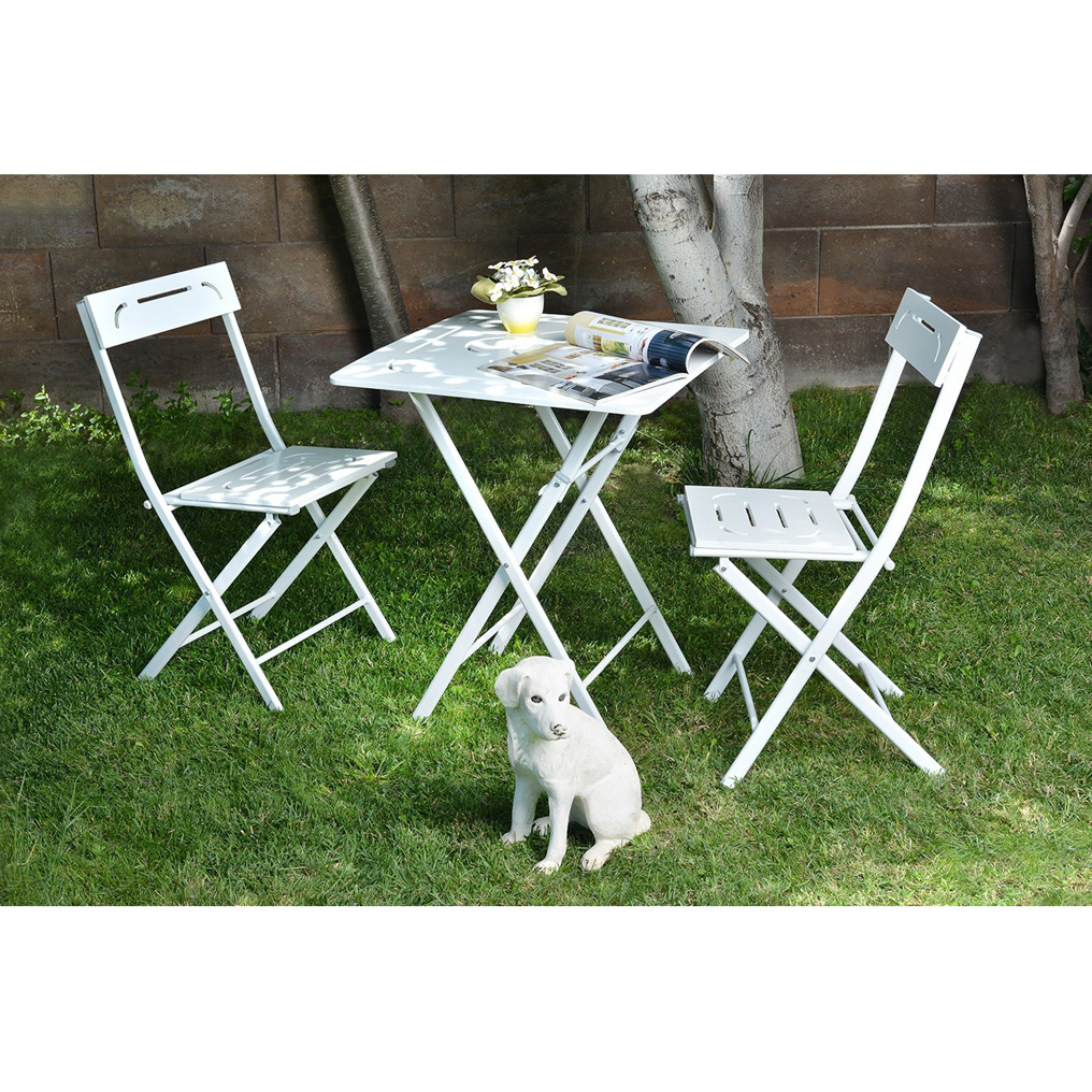 Wooden Table & Chairs Set (3 pcs) Bistro Set 2 White 379VLV1502 W60xH73xD60 cm