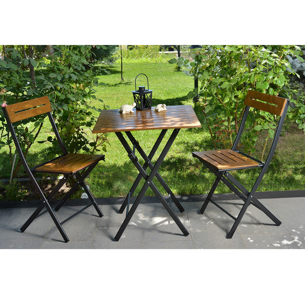 Wooden Table & Chairs Set (3 pcs) Bistro Set 4 Walnut, Black 379VLV1504 W60xH73xD60 cm