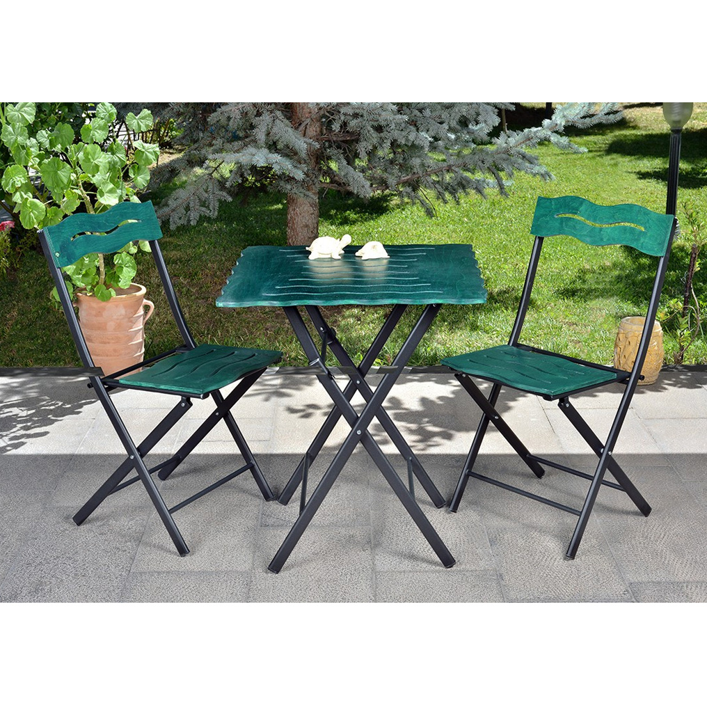 Wooden Table & Chairs Set (3 pcs) Bistro Set 6 Green, Black 379VLV1506 W60xH73xD60 cm