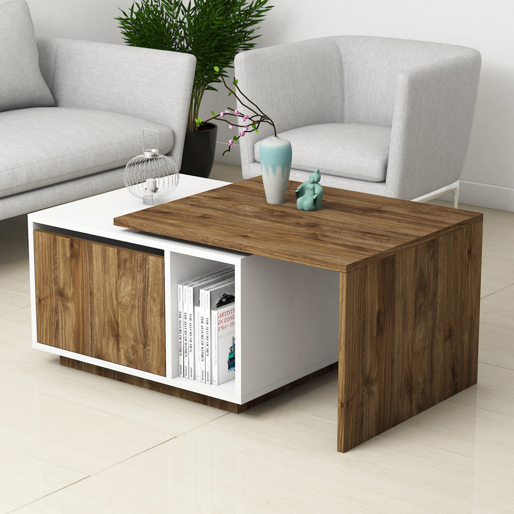 Particle Board Coffee Table with Shelves Bellisimo 2050 White, Walnut 389MZA1401 W100xH45xD60 cm