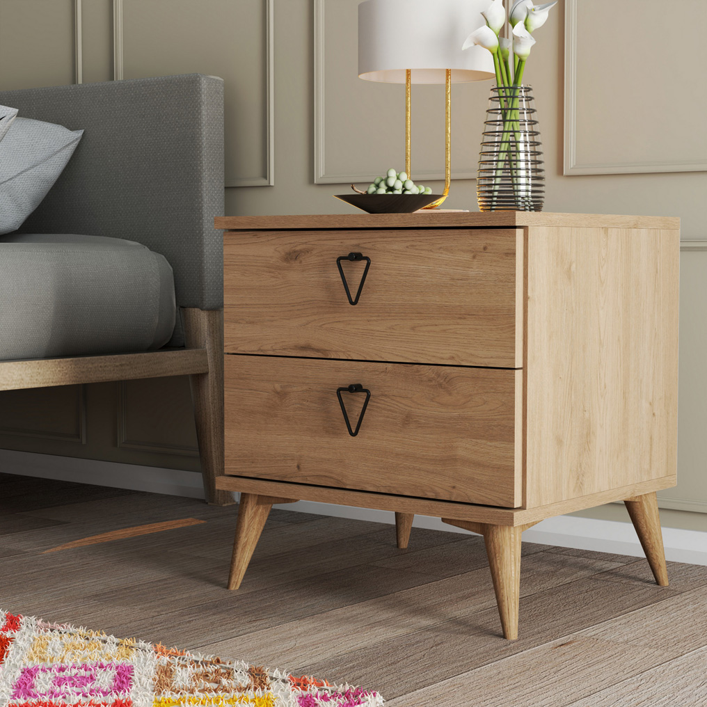 Particle Board Nightstand with 2 Drawers Versa-Ce 3632 Oak 389MZA1711 W52xH55,1xD45 cm