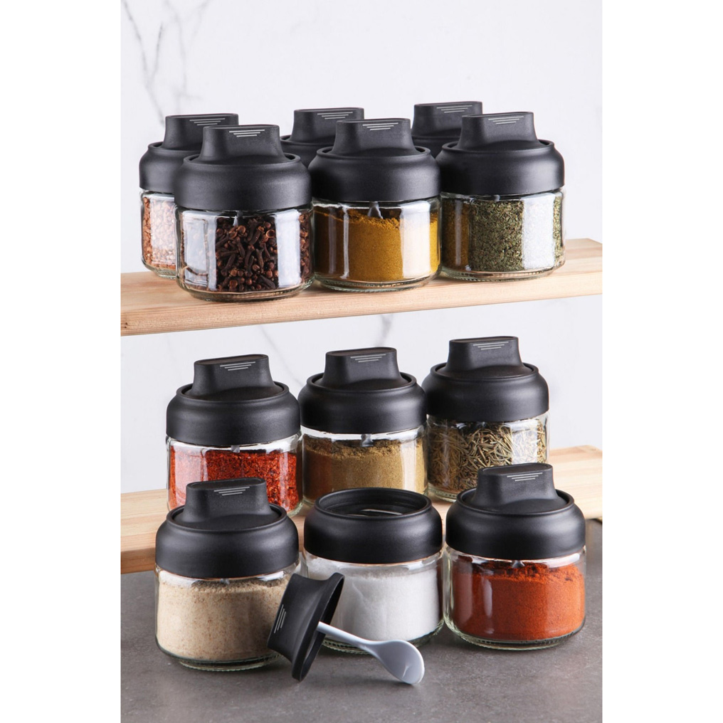Σετ βάζα για μπαχαρικά Μαύρο Γυαλί 300 ml 12 τεμ. 430KSV1484
