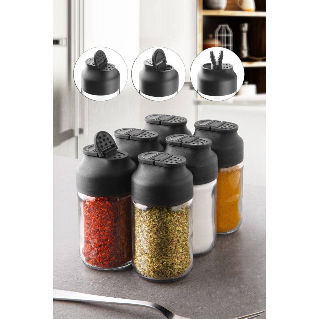 Spice jar set MCH09118 Black 6 pcs Glass 5x9,5 cm / 105 ml 430KSV9449