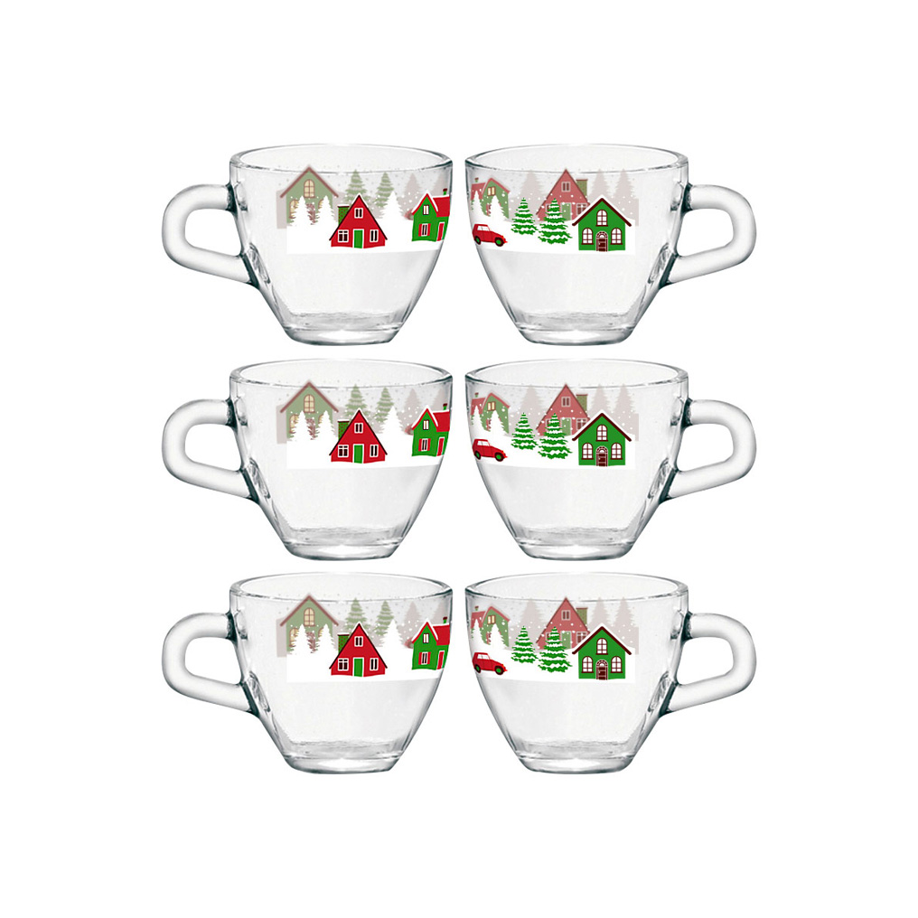 Glass Christmas mugs 75cc 6 pcs