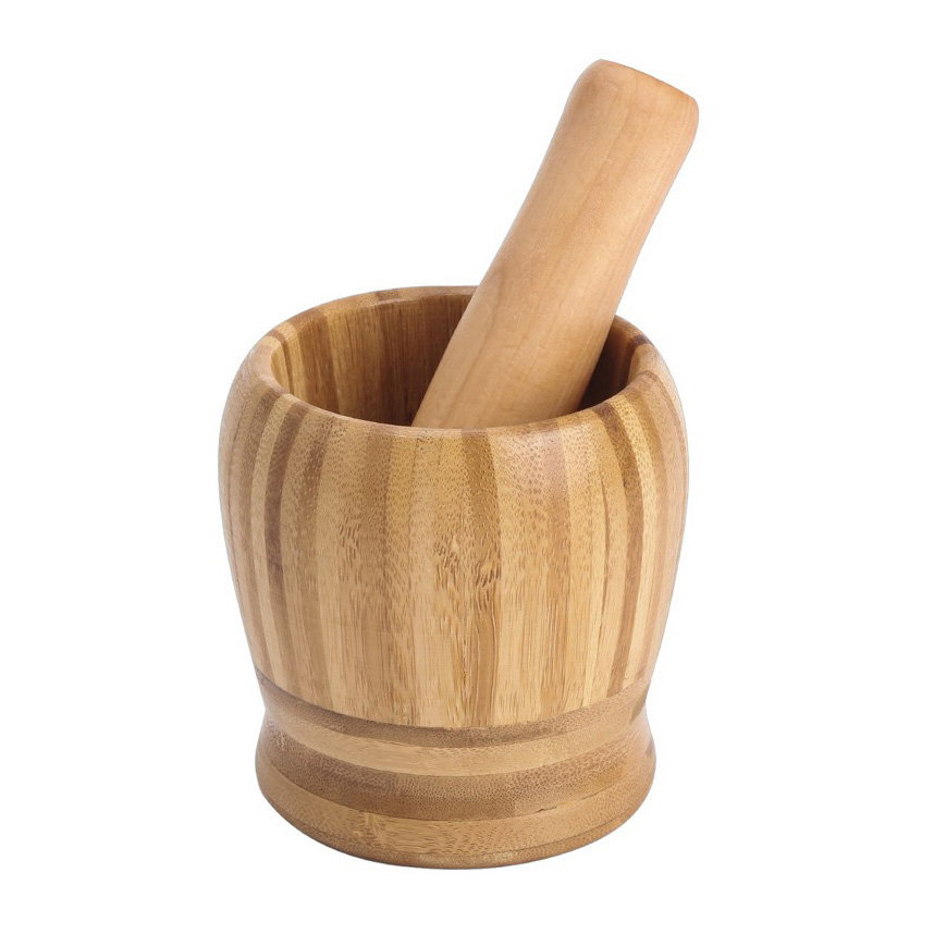 Wooden mortar and pestle 9x10 cm