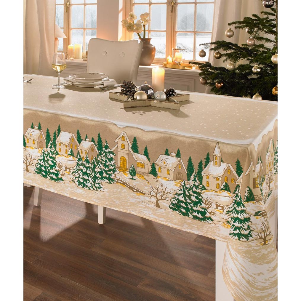 Christmas landscape tablecloth 100% cotton 140x240cm