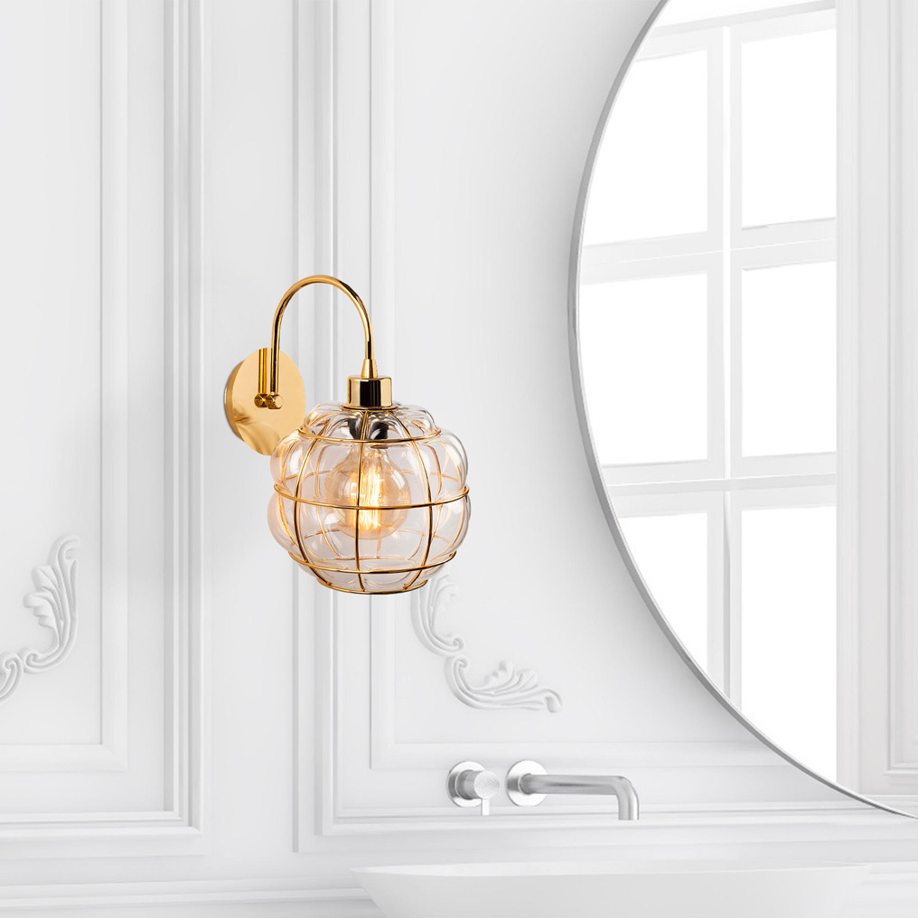 Metal Wall Lamp with Glass Cap Safderun-402-A Gold 23x27 cm E27 40 W