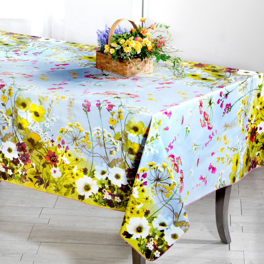 Plasticized tablecloth blue floral 140x180 cm