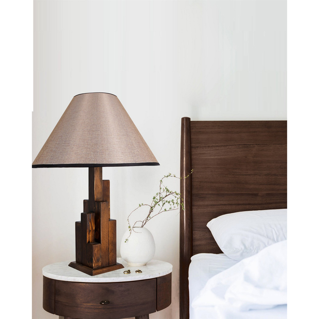 Wooden Table Lamp with Fabric Lampshade Tower Walnut H: 57 cm E27 60 W