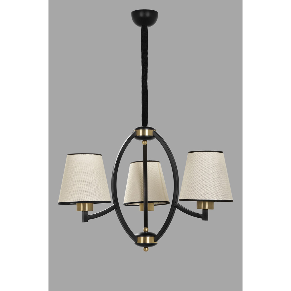 Metal Chandelier with Fabric Lampshades Paul 3 Lights Beige D: 60 cm E27 60 W