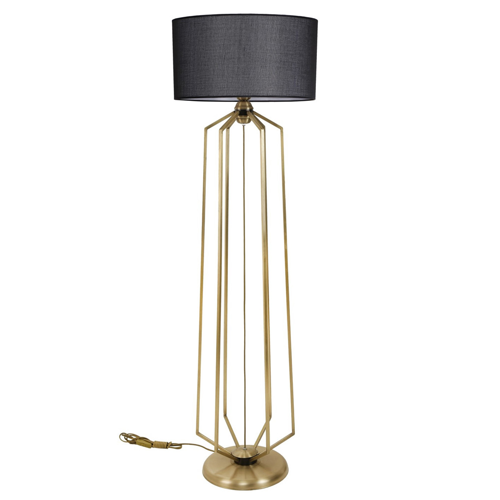 Metal Floor Lamp with Fabric Lampshade Alba Black H: 153 cm E27 60 W