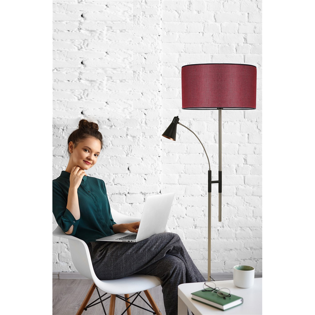 Metal Floor Lamp with Fabric Lampshade Forza Claret Red H: 165 cm E27 60 W