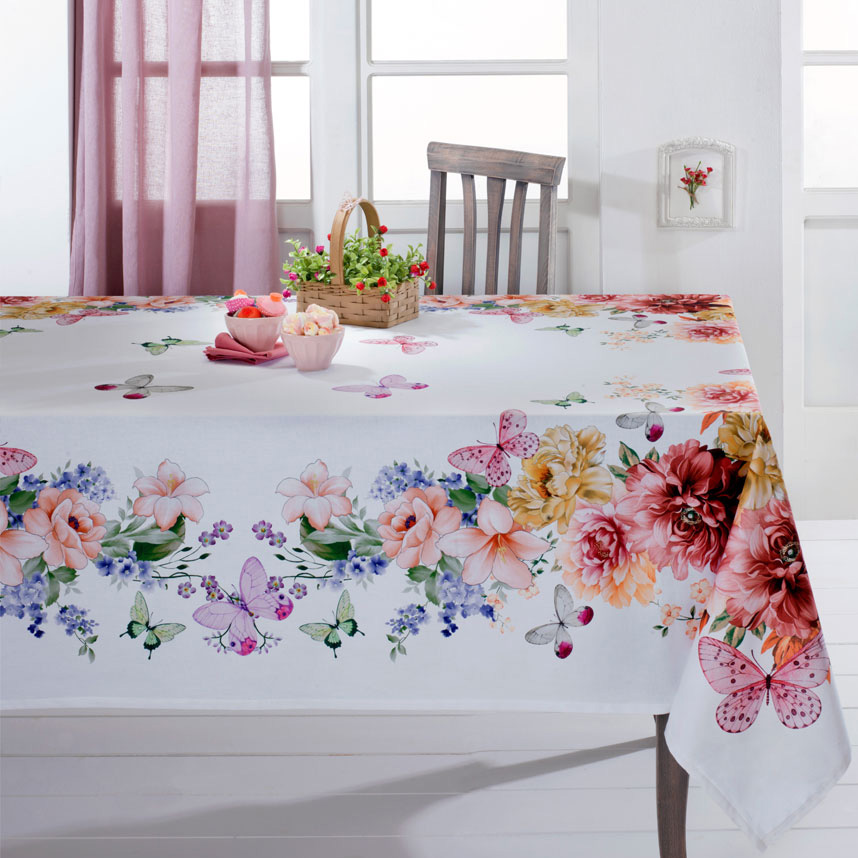 Tablecloth flowers & butterflies 100% Cotton 150x180 cm