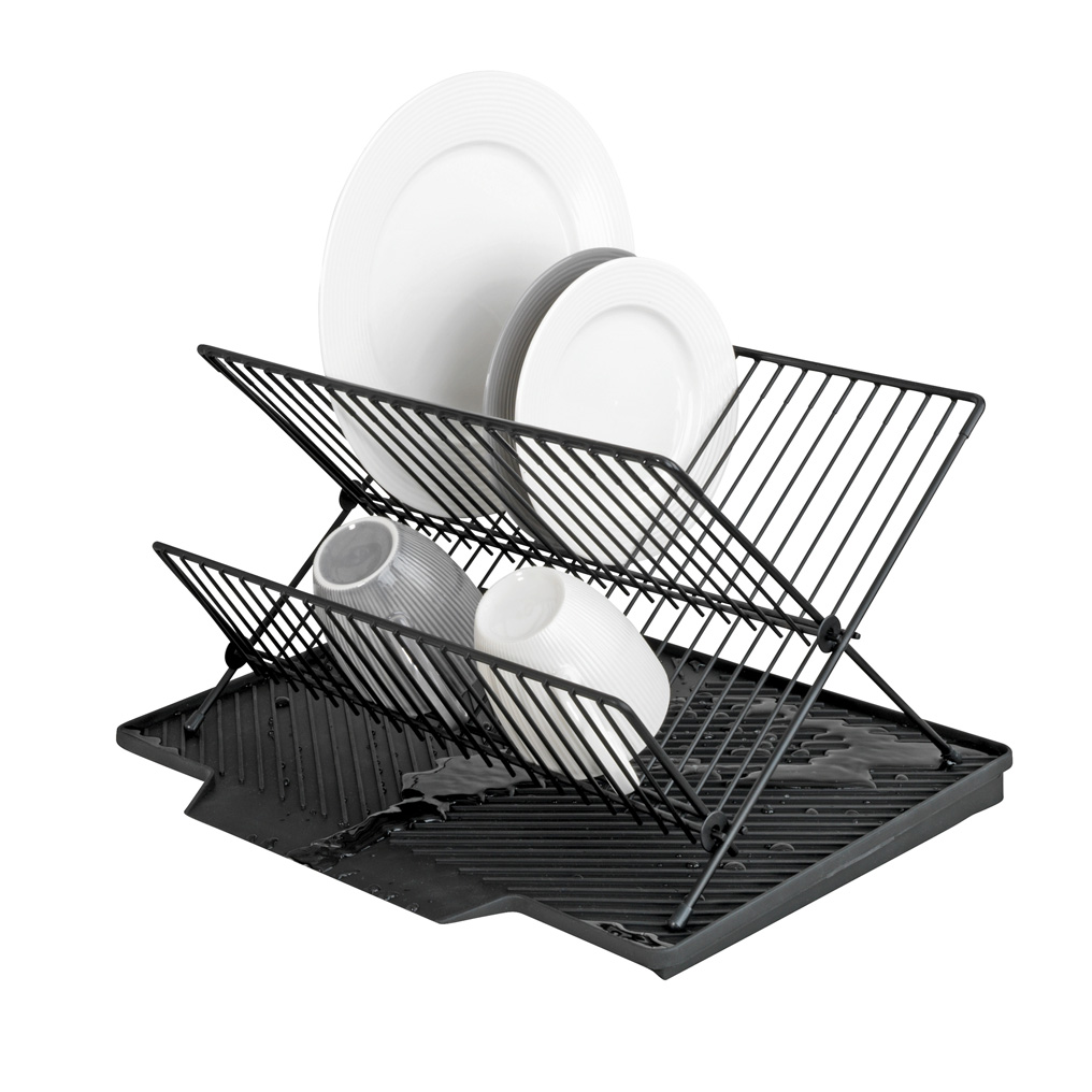 Dish rack with draining mat Nelia black 34x25x40 cm