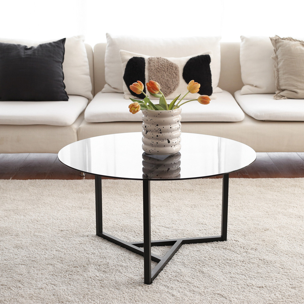 Smoked Tempered Glass Coffee Table + Metal Frame Trio S402F Fume+Black 552NOS1410 75x42x75 cm