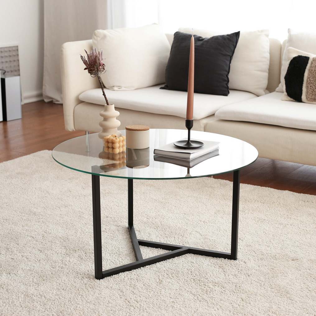 Clear Tempered Glass Coffee Table + Metal Frame Trio S402 Transparent+Black 552NOS1411 75x42x75 cm