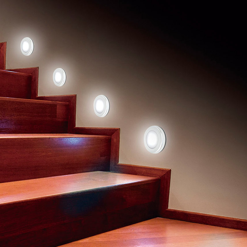 Φώτα στρογγυλά LED τοίχου ψυχρό λευκό φως + 16 χρώματα 8x2 εκ. 2 τεμ.