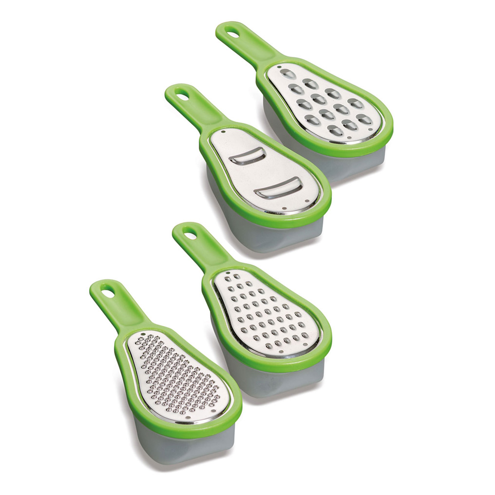 Set of 4 steel graters with plastic containers 16x6x4 cm
