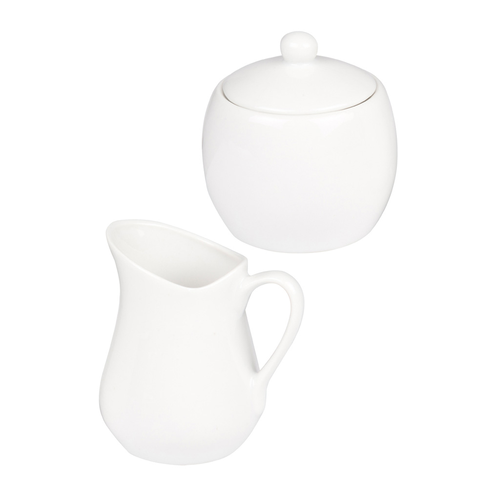 Ceramic milk jug 8x6x8,5 cm + Ceramic sugar bowl 7x8,5 cm white