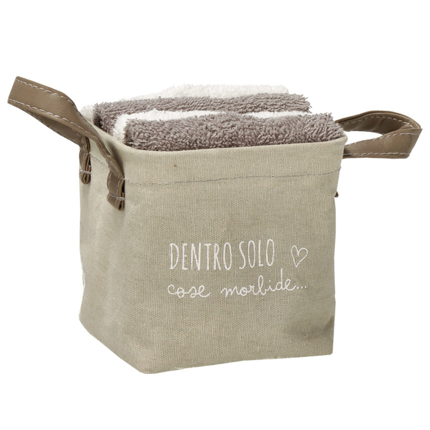 Canvas basket with 4 towels 30x30 cm 80% cotton / 20% pol. 11x11x11 cm