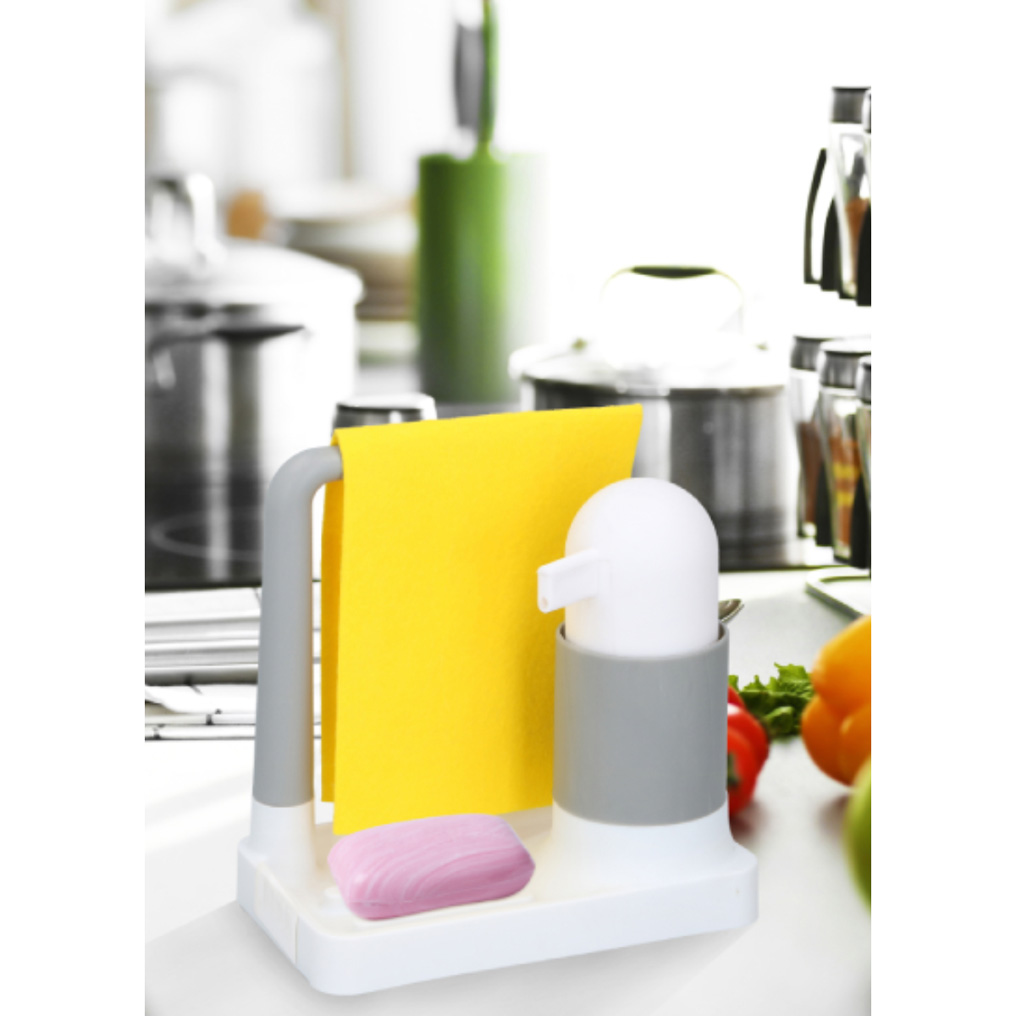 Stand with kitchen soap container 350 ml plastic white / grey 20x12x19,5 cm