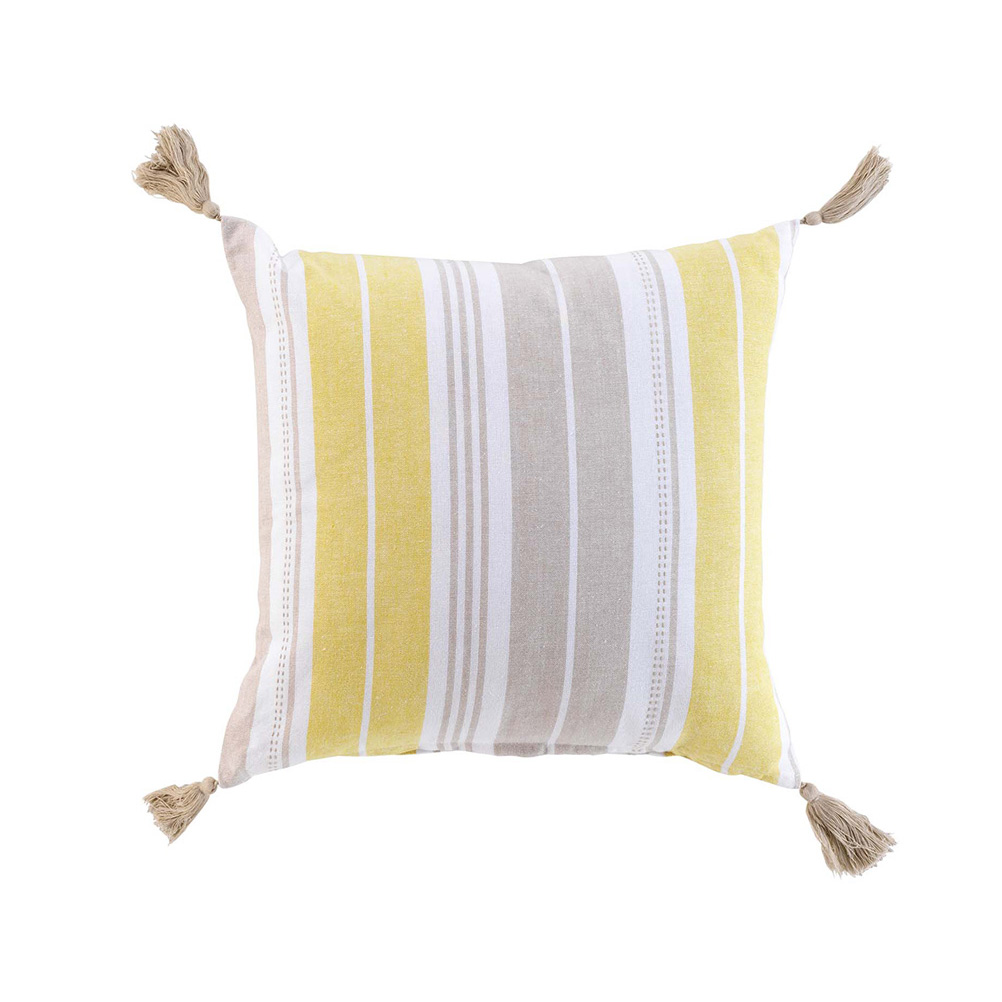 Decorative cushion Stripes with tassels yellow 100% cotton polyester filling 40x40 cm