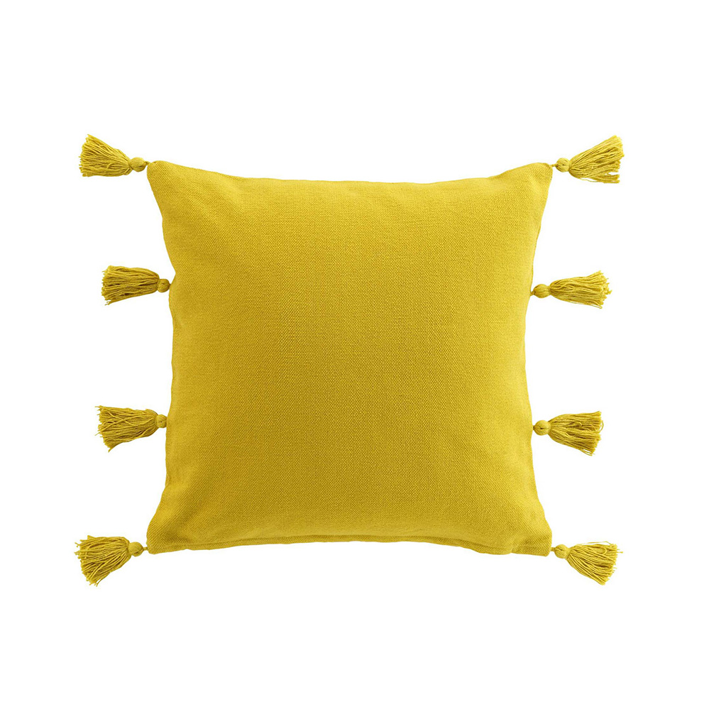 Decorative cushion monochrome yellow with tassels cover 100% cotton polyester filling 45x45 cm