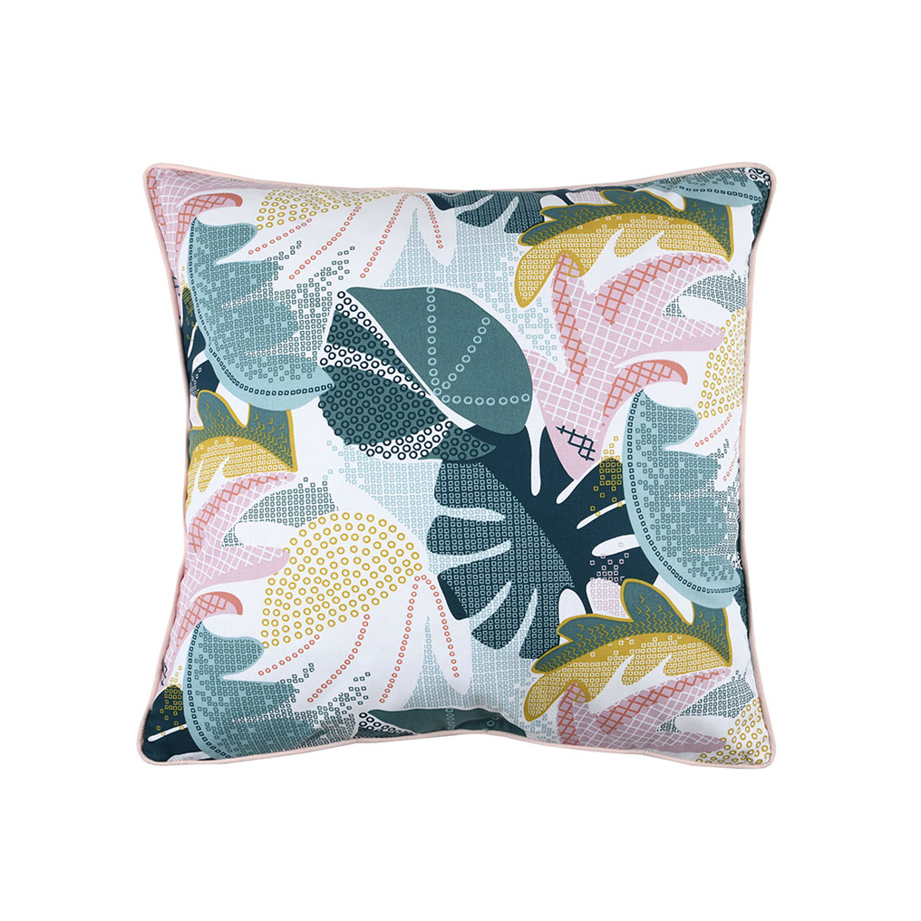 Decorative cushion Leaves green / pink 100% cotton polyester filling 50x50 cm