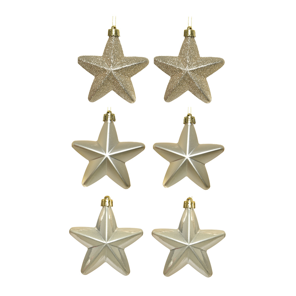 Tree ornaments stars silver 7.5x2x7.5 cm 6 pcs