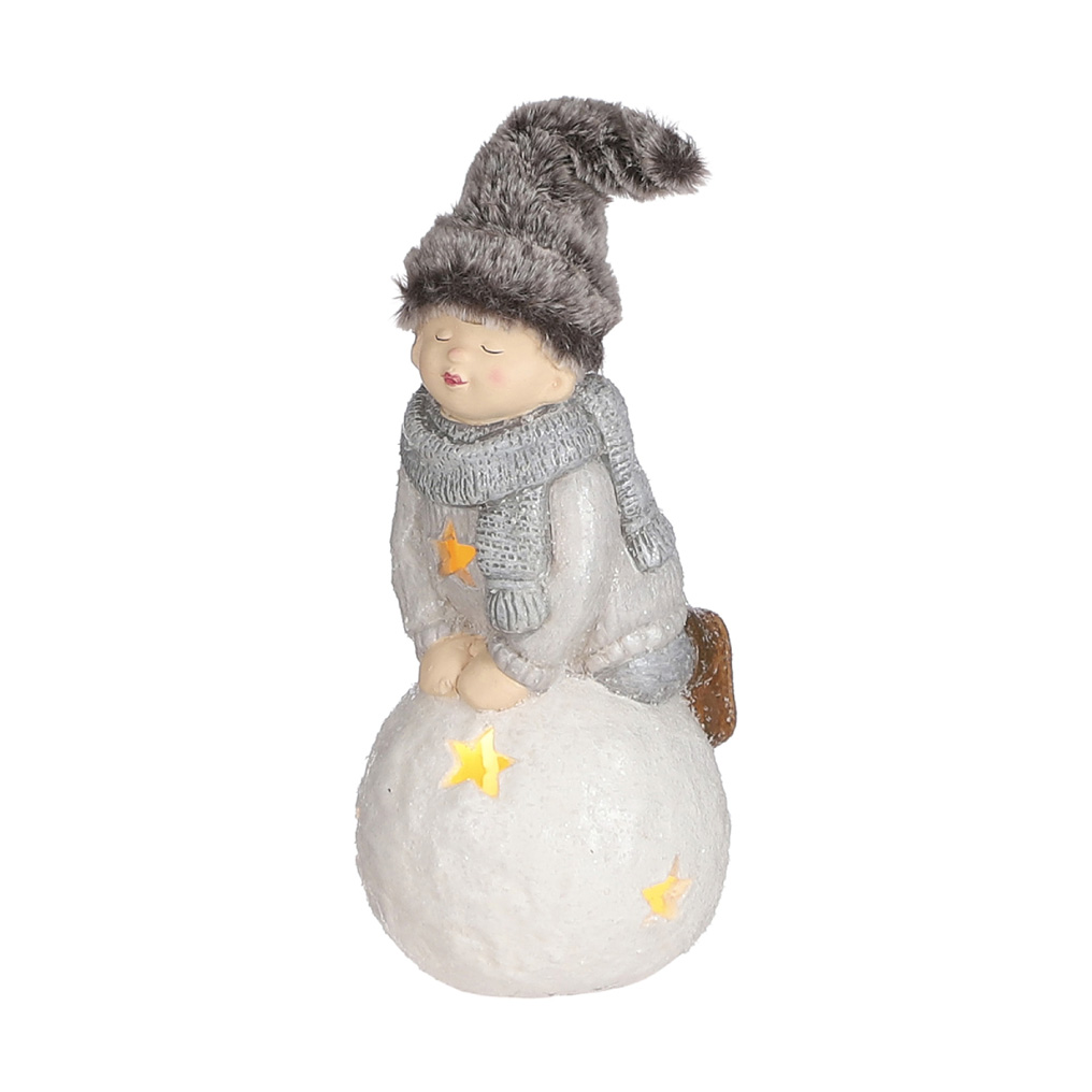 Boy with LED snow globe 12x11x21.5 cm