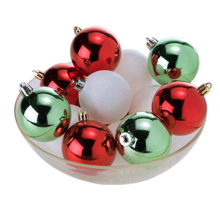 Ball ornaments 6 cm White / Red / Green 10 pcs