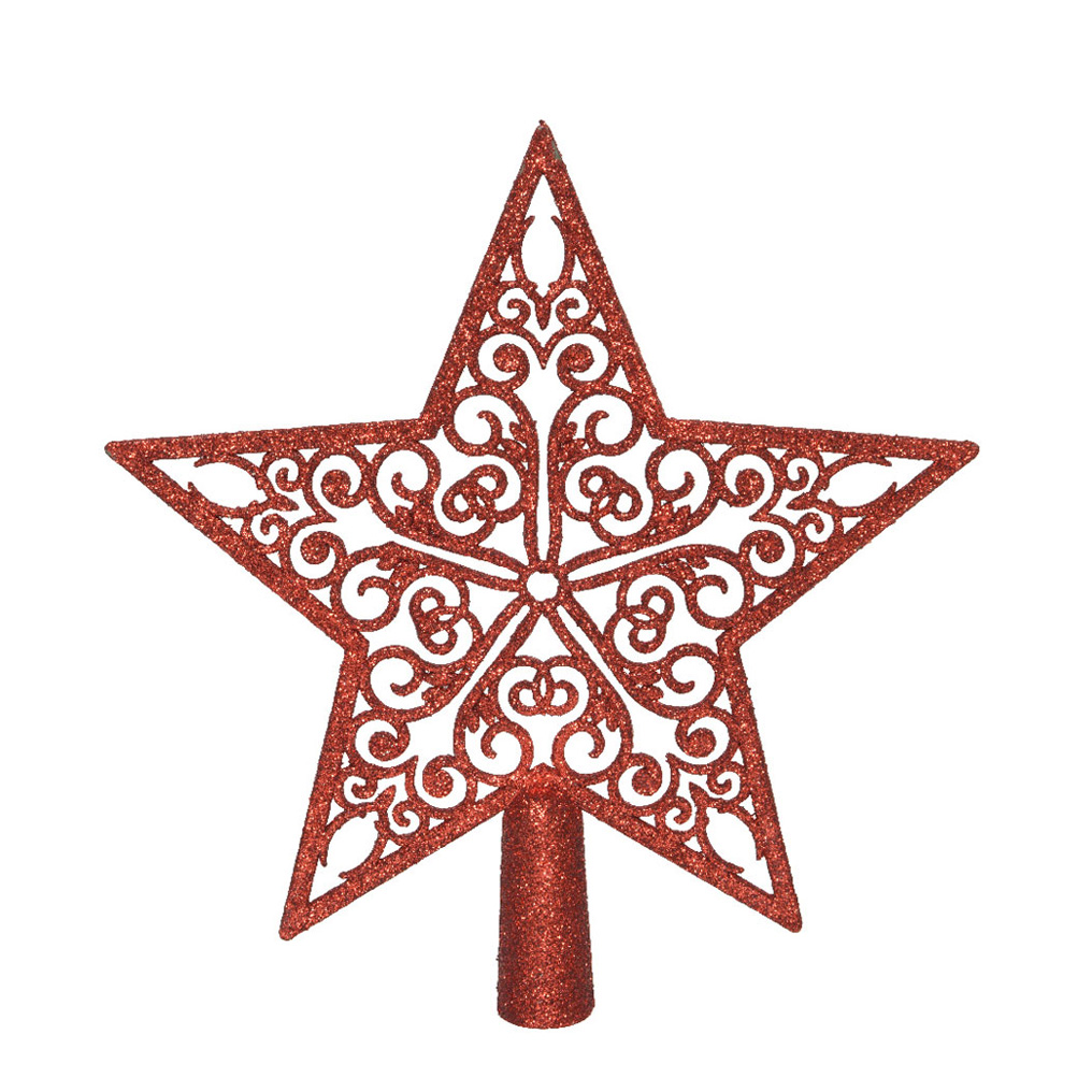 Tree top star red glitter plastic 20x2.3x21.5cm