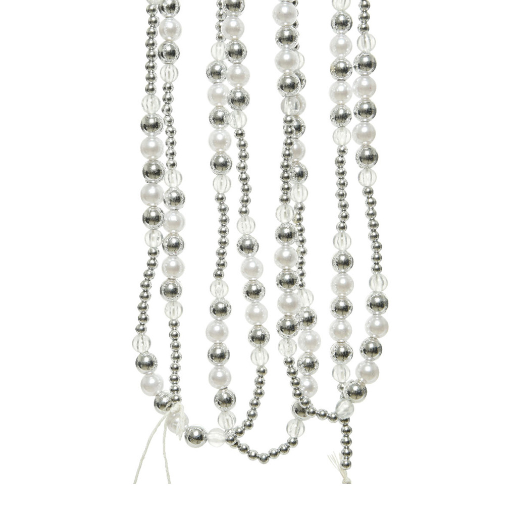 Garland with beads silver / white 2.4 m.