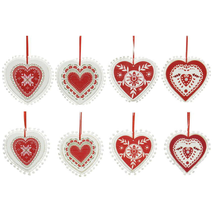 Wooden ornaments Hearts 9.5x0.4x9.5 cm + 12x0.4x12 cm 4 pcs