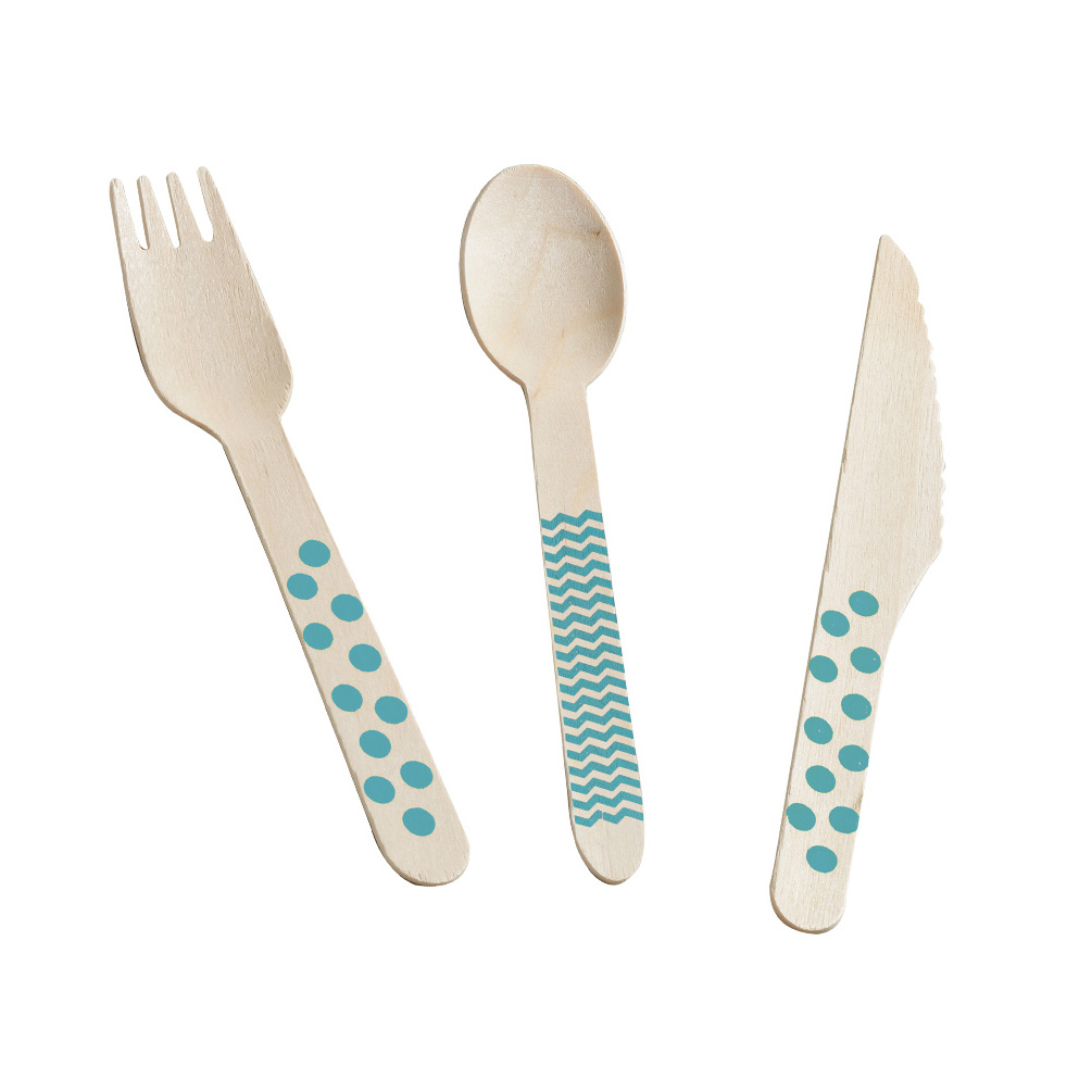 Set of 10 forks - knives - spoons made of biodegradable wood 16 cm