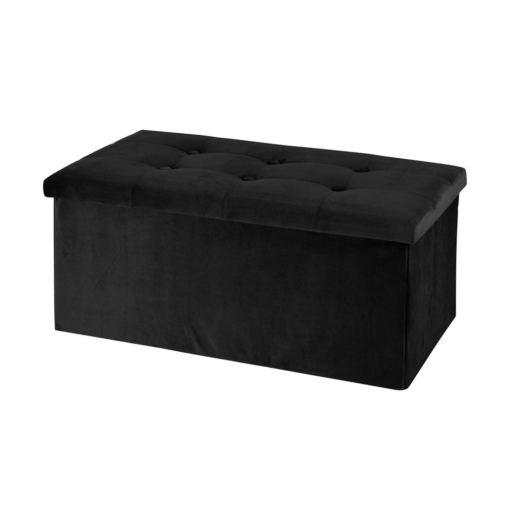 Stool with storage space MDF + velvet fabric black 76x40x38 cm