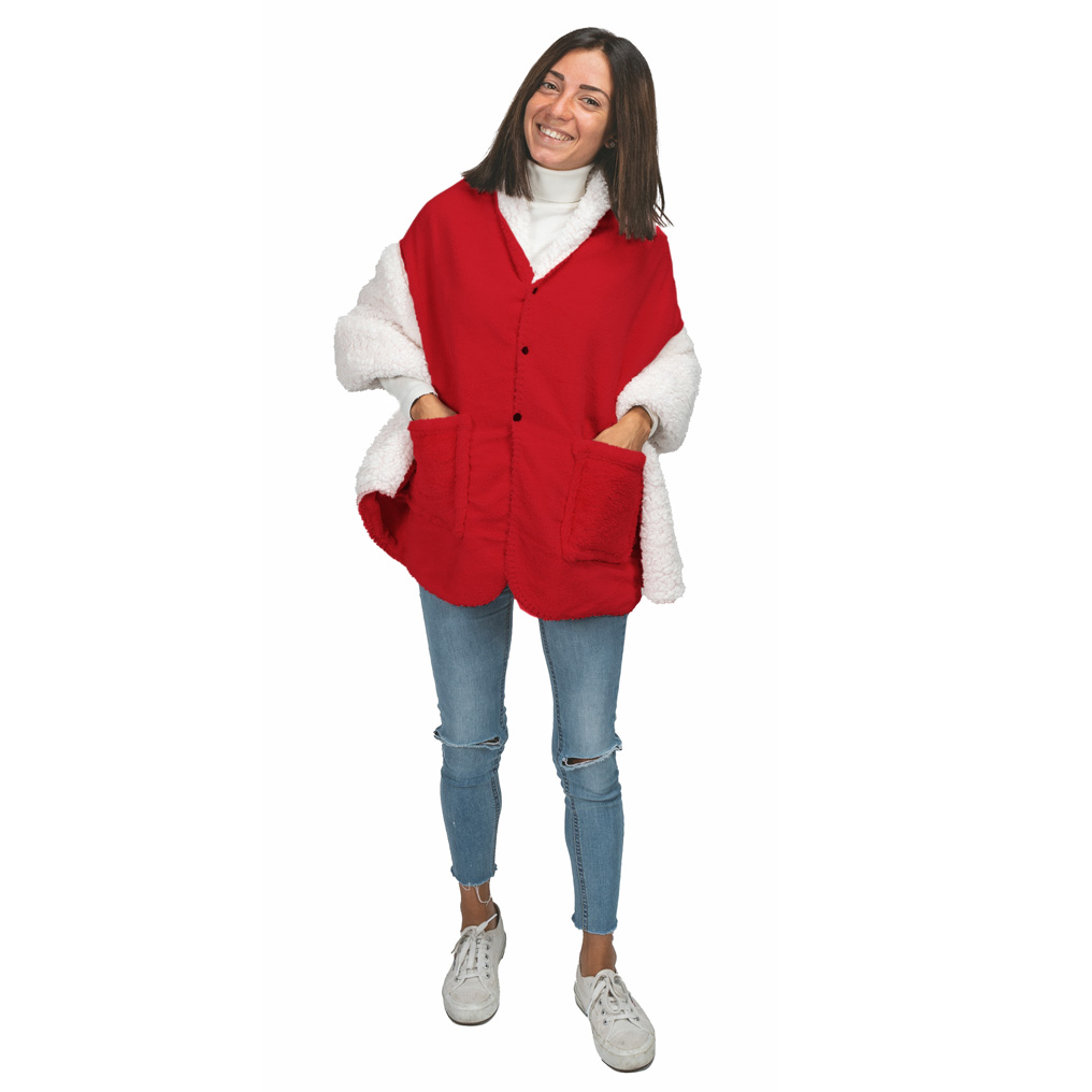 Poncho coral fleece with sherpa interior 90x170 cm bourdeaux 5904696