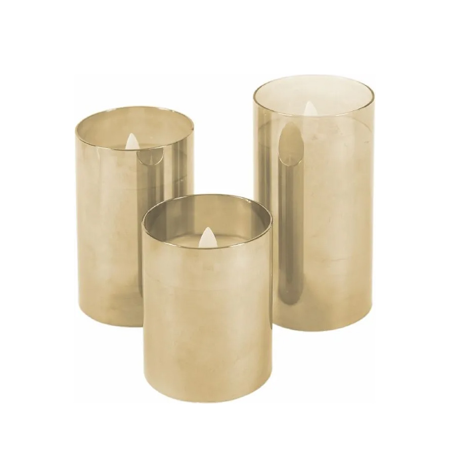 LED candles warm white light D: 7,5 cm Gold Galileo 3 pcs