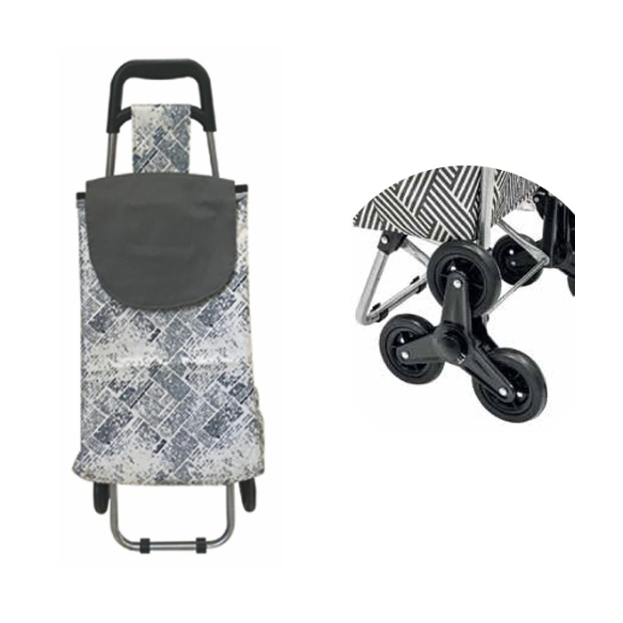 Shopping trolley with 6 wheels aluminum frame polyester bag 5905938 light colored pattern