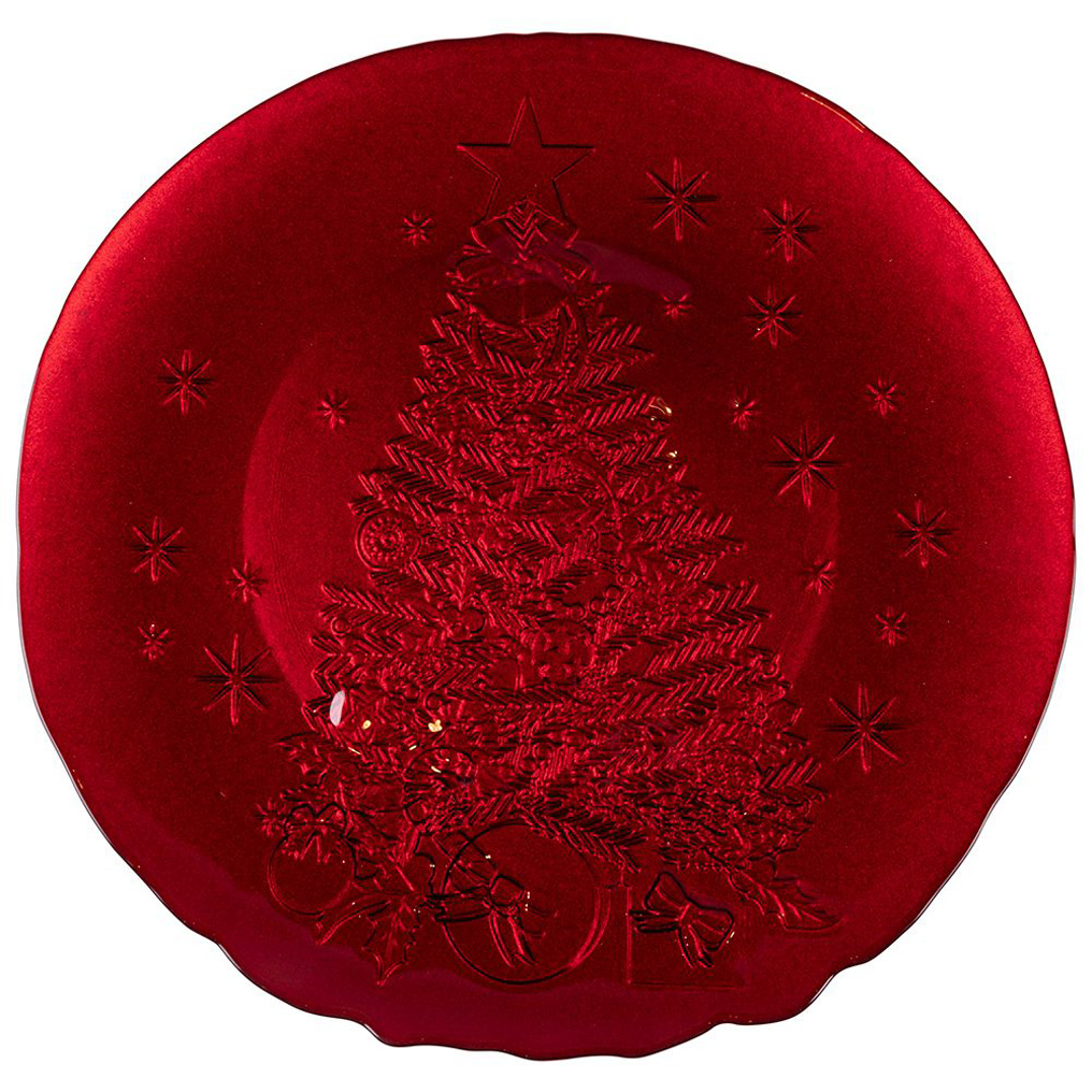 Christmass tree plate glass red 34x2,5 cm Galileo