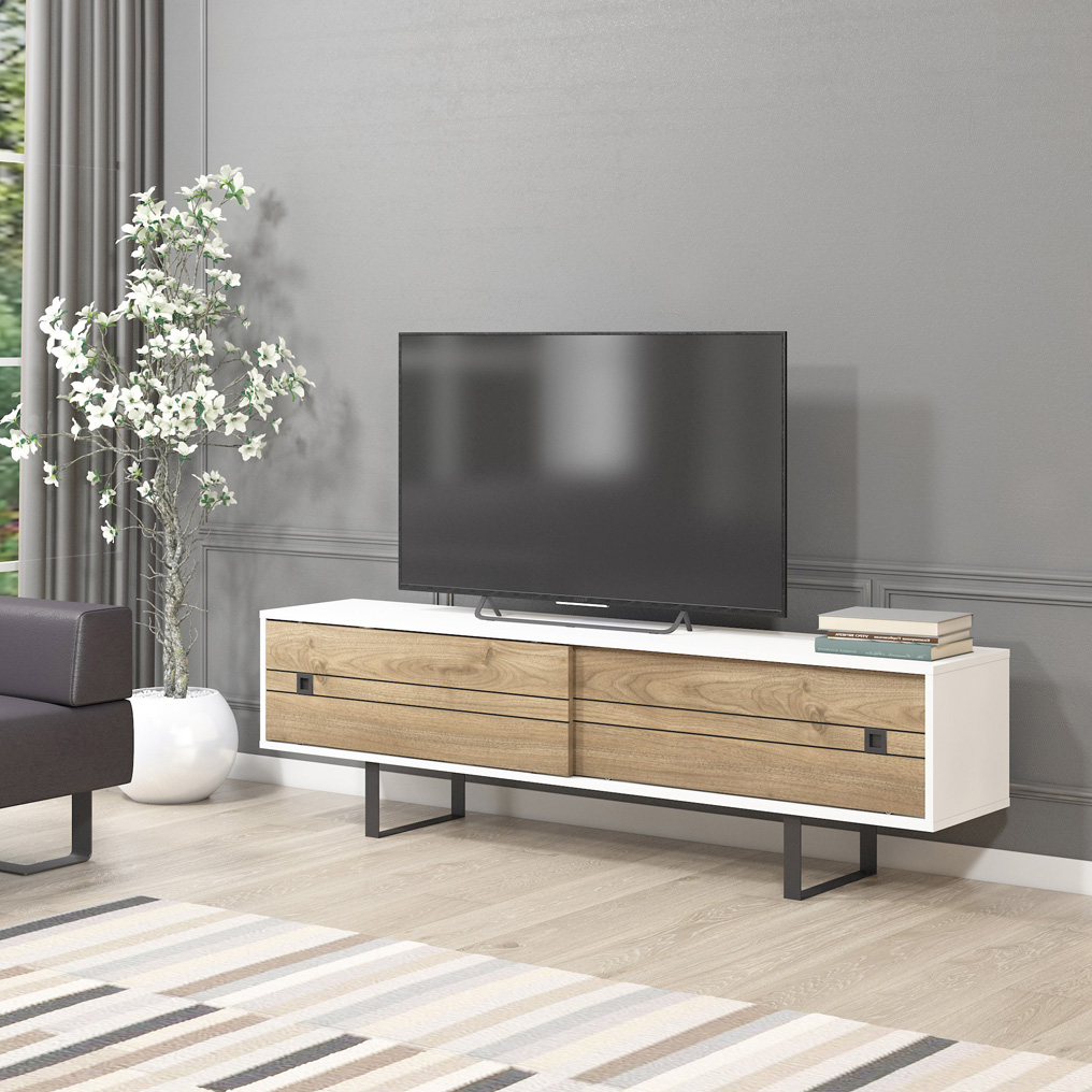 Particle Board TV Stand with Shelves Fiona Walnut, White 598MNM1109 W180xH51,2xD35 cm