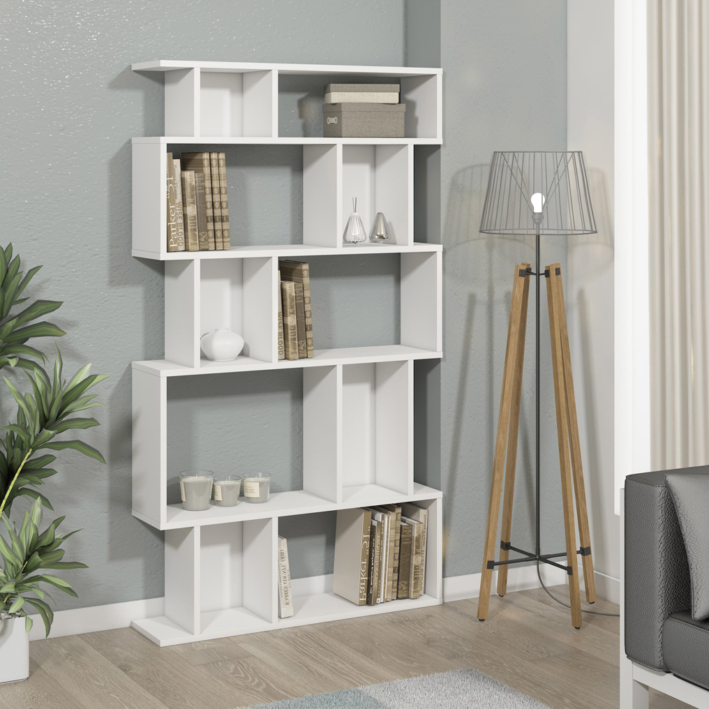 Particle Board Bookcase with Shelves Piramide Wide  White 598MNM1502 W90xH160xD22 cm