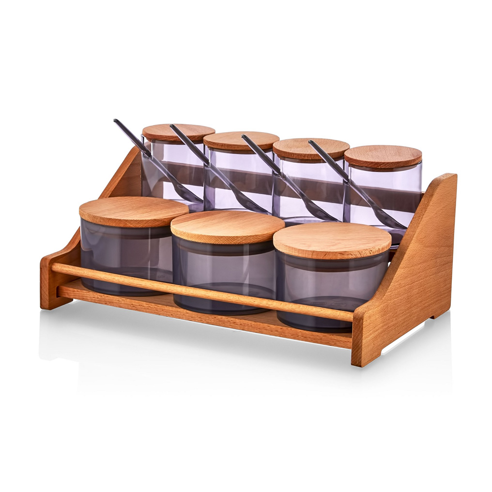 Spice jar & rack set Purple Plastic / Wood 20,4x34,4x10,9 cm 800 ml, 400 ml 6 pcs 619PLS1132