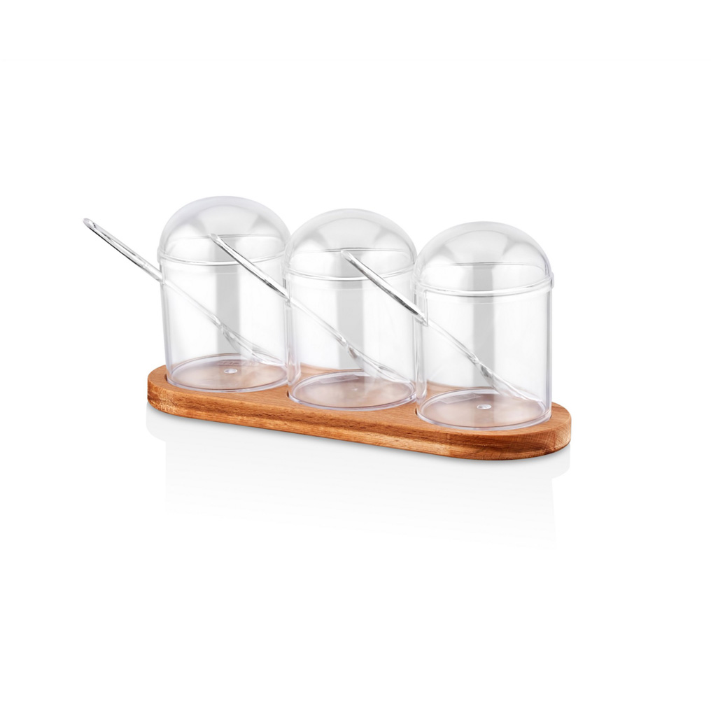 Spice jar & rack set Transparent Plastic / Wood 8,9x25,1x10,5 cm 275 ml 3 pcs 619PLS1155