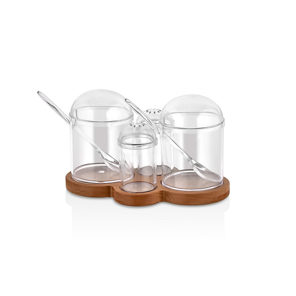 Spice jar & rack set Transparent Plastic / Wood 11,4x19,4x10,3 cm 275 ml, 80 ml 4 pcs 619PLS1166