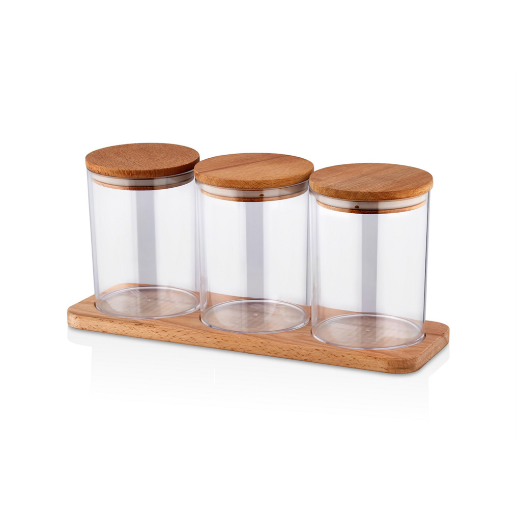 Jar set Transparent Plastic / Wood 12x33,8x15,5 cm 800 ml 3 pcs 619PLS1172
