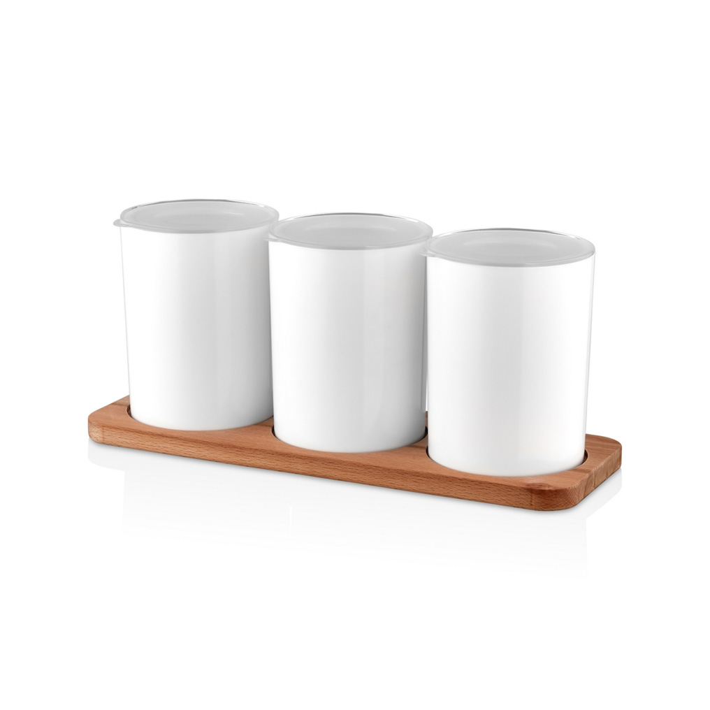 Jar set White Plastic / Wood 12x33,8x15,5 cm 800 ml 3 pcs 619PLS1174