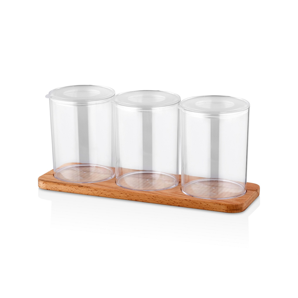 Jar set Transparent Plastic / Wood 12x33,8x15,5 cm 800 ml 3 pcs 619PLS1176
