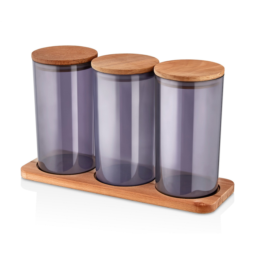 Jar set Purple Plastic / Wood 11,9x33,8x20,6 cm 1000 ml 3 pcs 619PLS1179