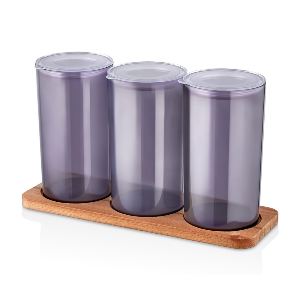 Jar set Purple Plastic / Wood 11,9x33,8x20,6 cm 1000 ml 3 pcs 619PLS1183